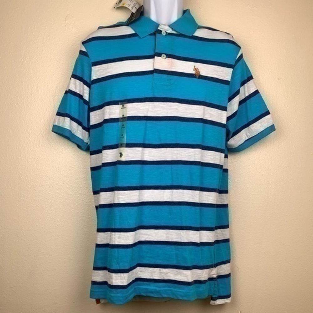 US polo shirt striped blue black size M